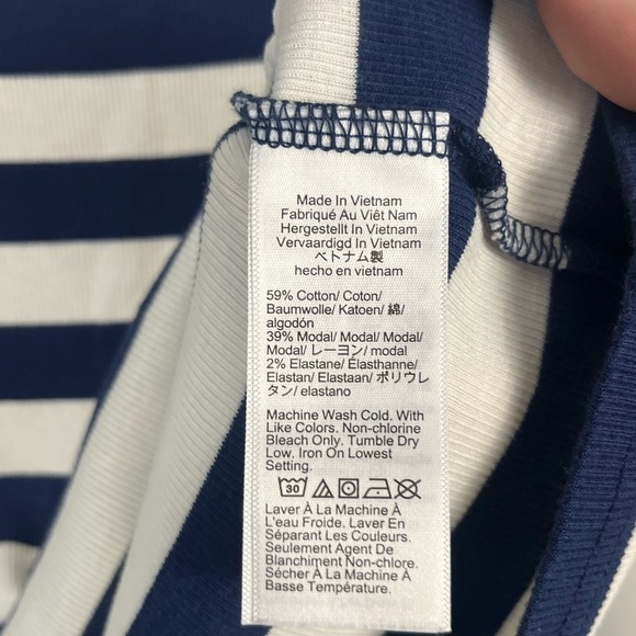 J. Crew Fine-rib fitted boatneck T-shirt in stripe white navy size large - Picture 4 of 6